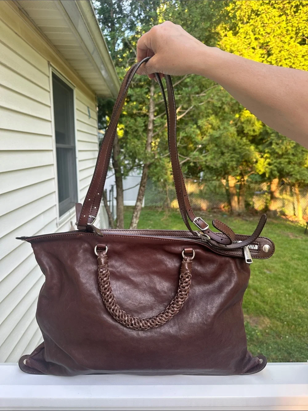 Gryson Classic Brown Braided-Handle Leather Tote